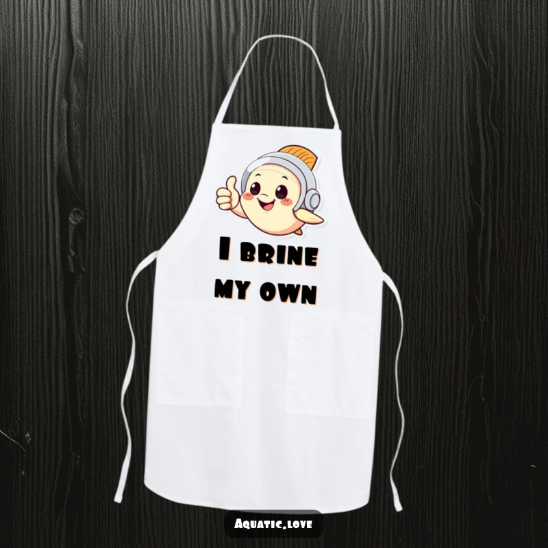 Funny apron with a happy fish in a diving helmet giving a thumbs up, adding a humorous and practical touch to cooking.