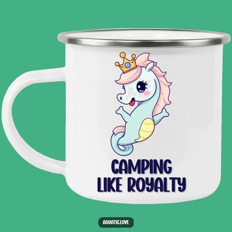 Funny Seahorse Crown Camping Mug: Royal Outdoors, Elegant Funny Gift