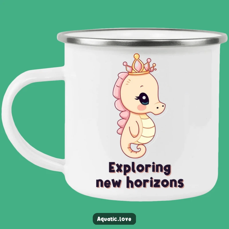 Funny Seahorse Crown Camping Mug: Curious Gazer, Regal Outdoors, Rugged Funny Gift