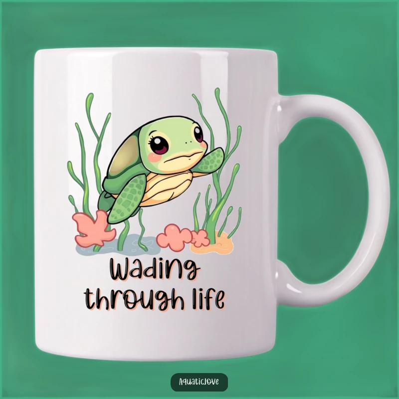 Funny Curious Turtle Mug: Determined Journey Through Seaweed, Perfect Funny Gift