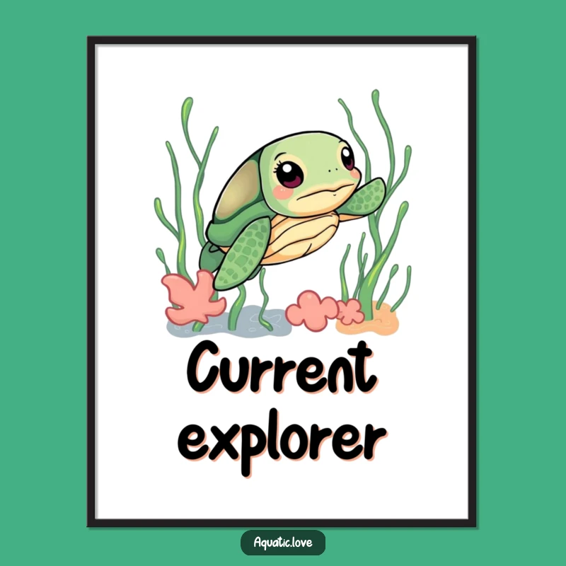 Funny Curious Turtle Digital Art: Instant Ocean Determination, Perfect Funny Gift