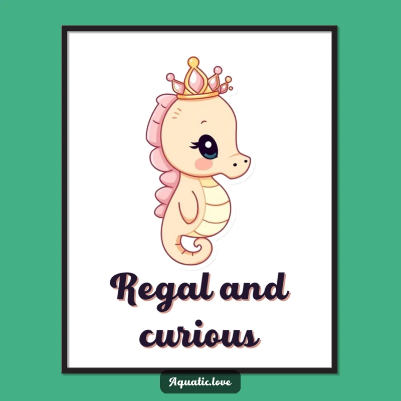 Funny Seahorse Crown Digital Art: Curious Gazer, Instant Regal Decor, Unique Funny Gift