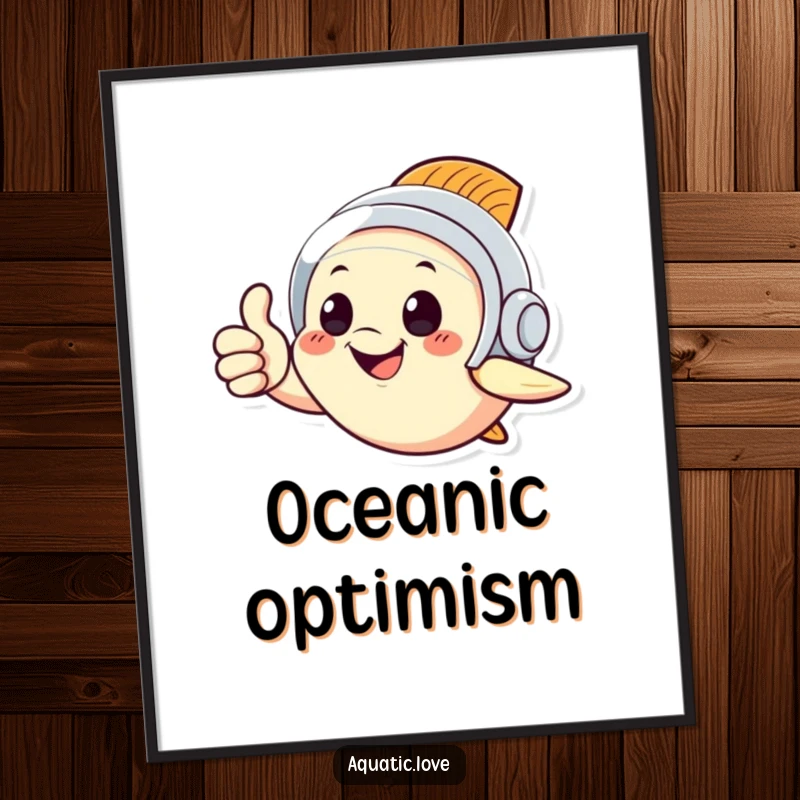 Funny digital art print of a happy fish in a diving helmet giving a thumbs up, ready to bring instant joy and humor.