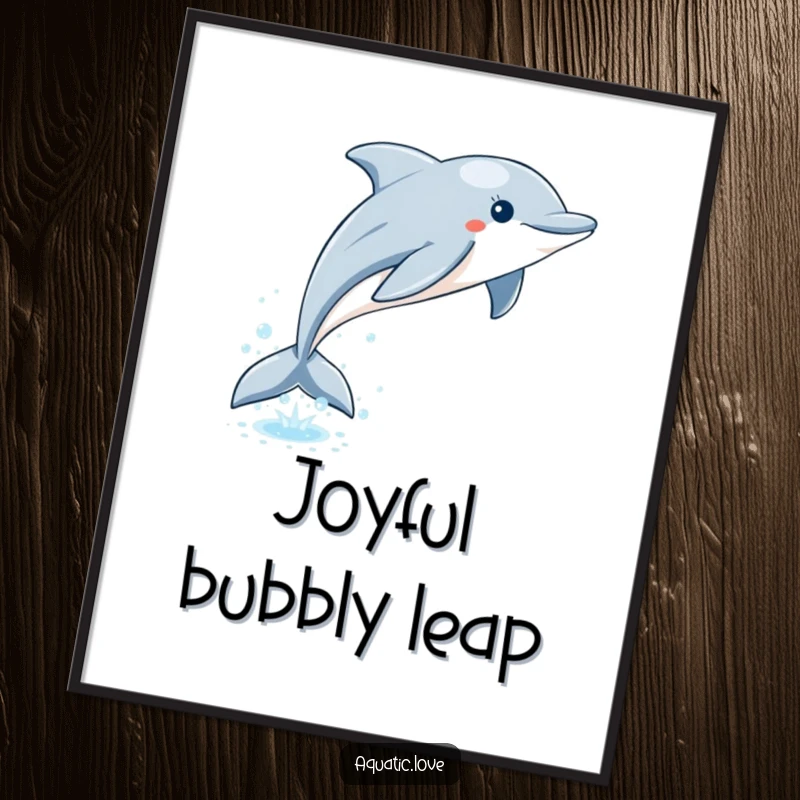 Funny dolphin digital art print of a playful leap from sparkling water with a bubble trail, offering instant ocean humor.