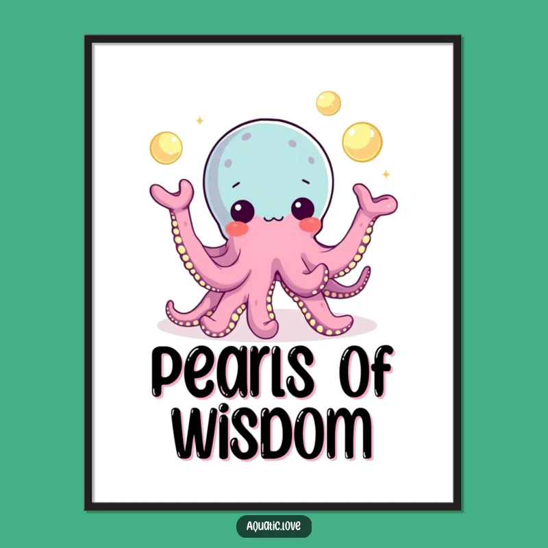 Funny Octopus Pearl Juggling Digital Art: Playful Magic, Instant Funny Gift