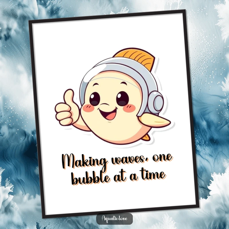 Funny Free Printable Wall Art: A happy fish in a tiny diving helmet giving a thumbs up, perfect for quirky decor.