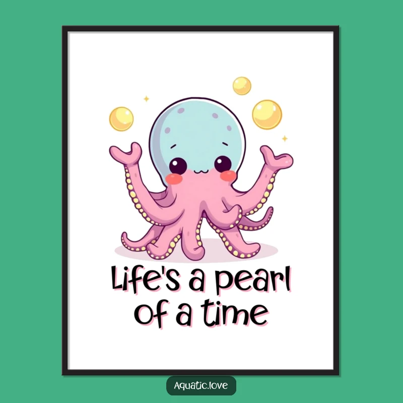 Free Printable Wall Art: Octopus Juggling Pearls, Whimsical Downloadable Decor Piece