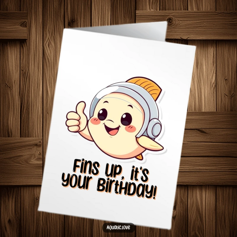 Funny Free Printable Birthday Card: Happy fish in diving helmet gives thumbs up, ready to celebrate your special day.