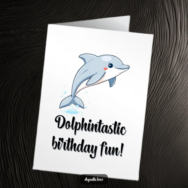 Funny Free Printable Birthday Card: Playful dolphin leaps from sparkling water, leaving bubbles for a happy birthday.