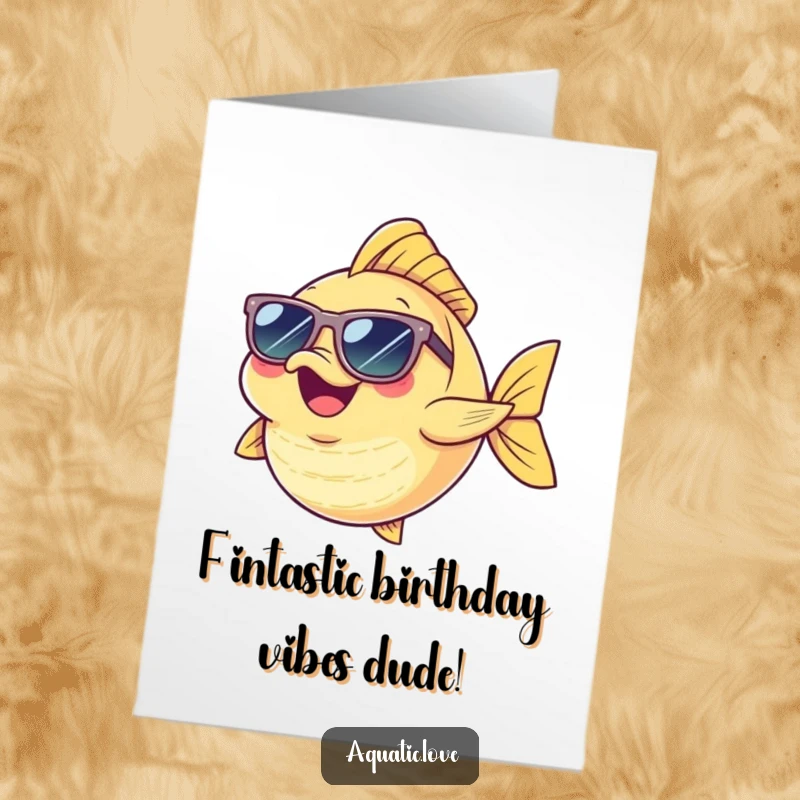 Funny Free Printable Birthday Card: A cheerful fish in sunglasses grooves with funny dance moves, ready for a celebration.