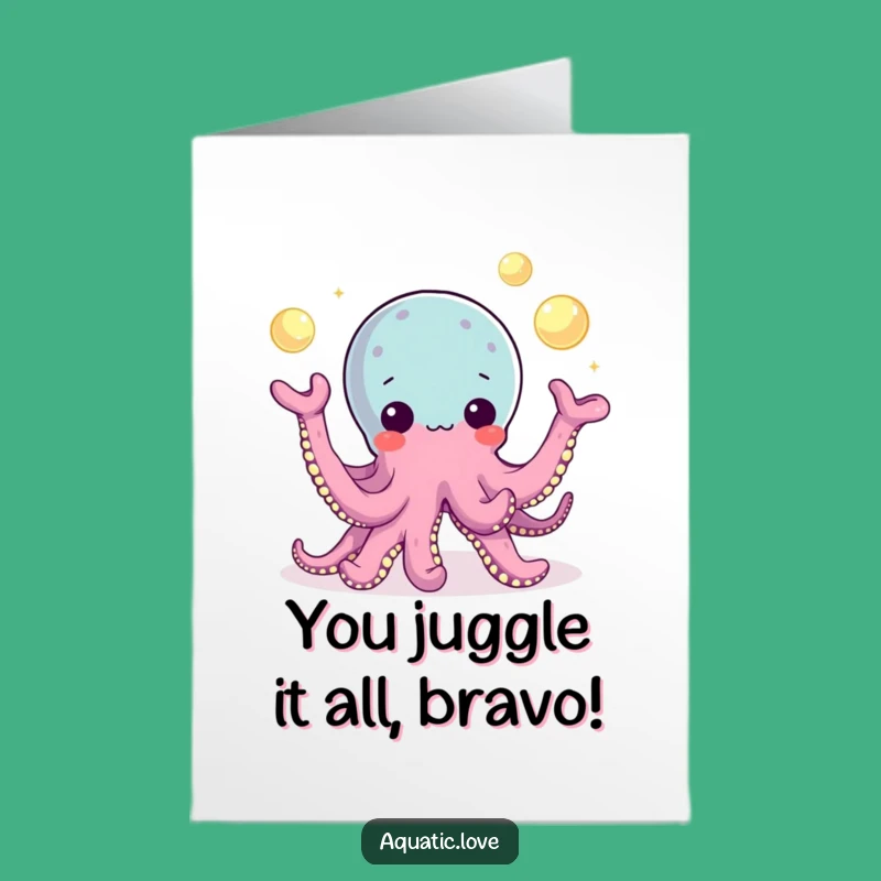 Free Printable Congrats Card: Octopus Juggling Pearls, Wow Your Friends Downloadable Art