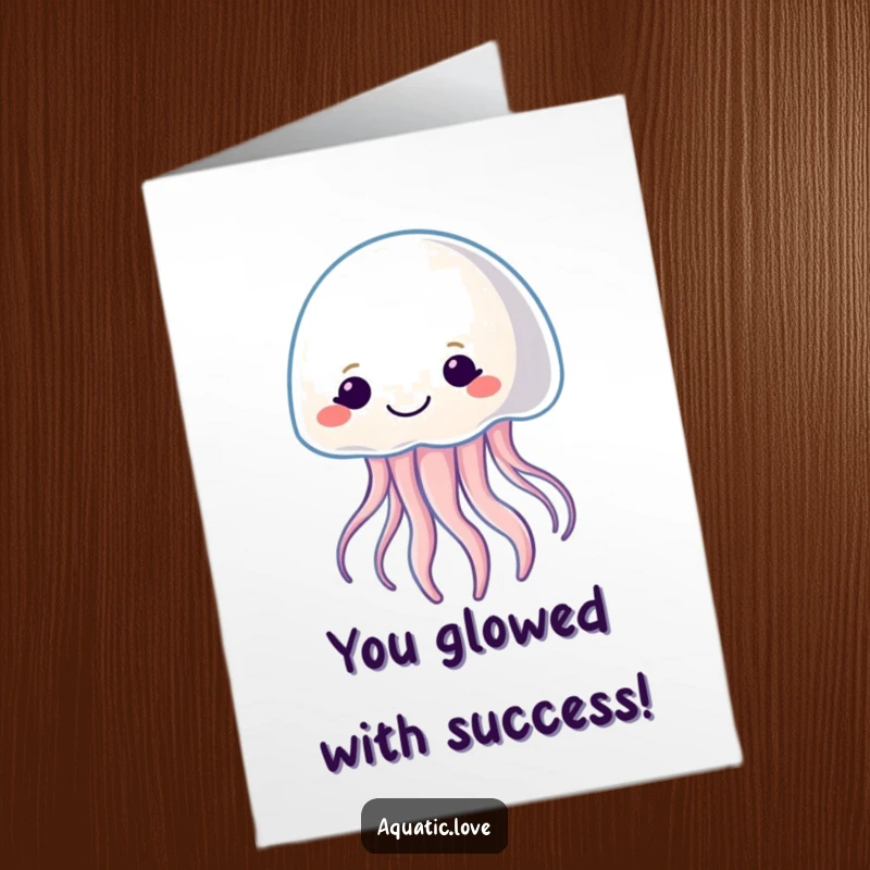 Free Printable Congratulations Card: A smiling jellyfish gently pulsates with soft light, illuminating congratulations.