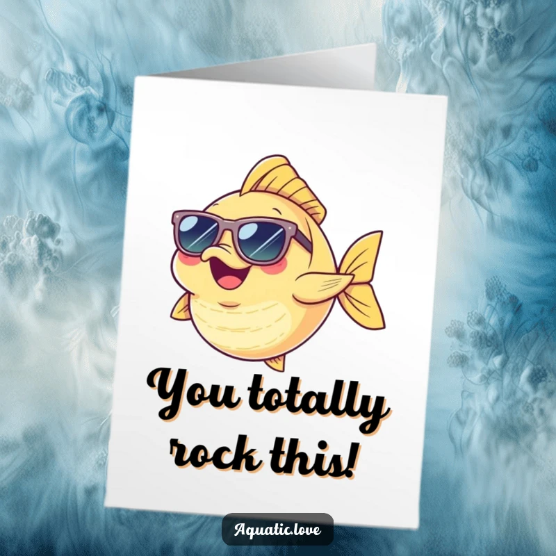 Free Printable Congratulations Card: A groovy fish in sunglasses performing a funny dance, celebrating your success with style.