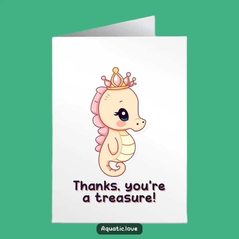 Free Printable Thank You Card: Seahorse Crown Funny Downloadable Gift of Thanks