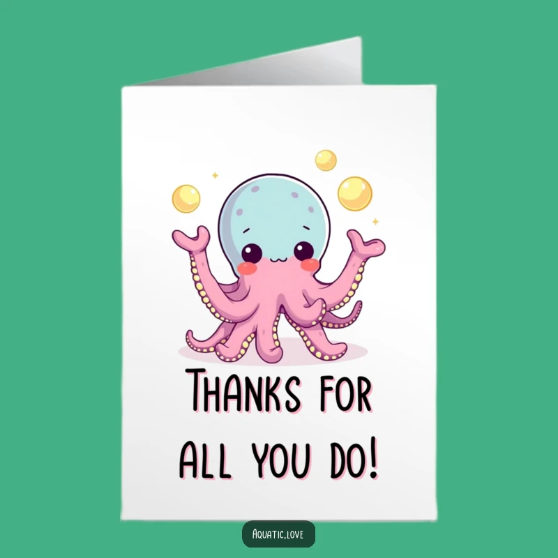 Free Printable Thank You Card: Octopus Juggling Pearls, Amazing Gratitude Downloadable Design