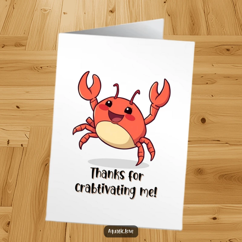 Funny Free Printable Thank You Card: A delighted crab performs a rapid sideways scuttle, conveying quick and sincere appreciation.