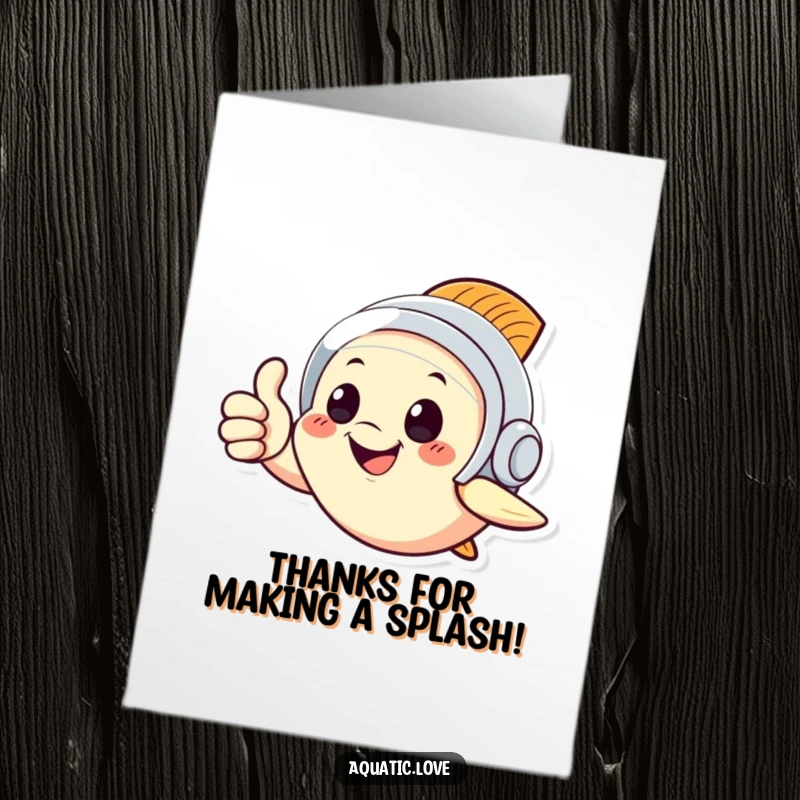 Funny Free Printable Thank You Card: Happy fish wearing a diving helmet gives a thumbs up, expressing sincere thanks.